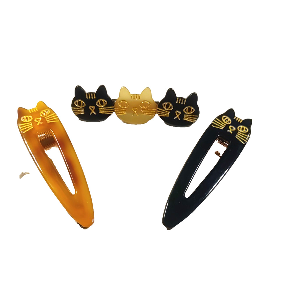 Cat Kitten Hair Barrette Clips Orange Black Cream